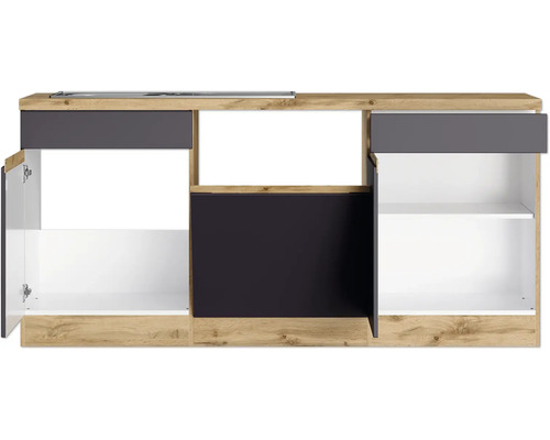 Küchenunterschrank mit offenem Stauraum und Drehtüren