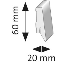 Illustration d''une plinthe avec des dimensions de 60 mm de hauteur et 20 mm de largeur