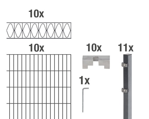 Kit de panneaux rigides double fil ALBERTS Eleganz 200 x 100 cm, 20 m anthracite