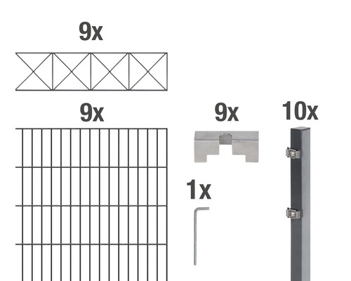 Kit de panneaux rigides double fil ALBERTS Nexus 200 x 120 cm, 18 m anthracite Kit de panneaux rigides double fil ALBERTS Nexus 200 x 120 cm, 18 m anthracite