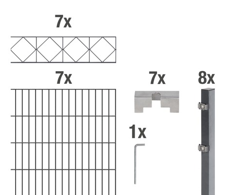 Kit de panneaux rigides double fil ALBERTS Bergen 200 x 100 cm, 14 m anthracite Kit de panneaux rigides double fil ALBERTS Bergen 200 x 100 cm, 14 m anthracite