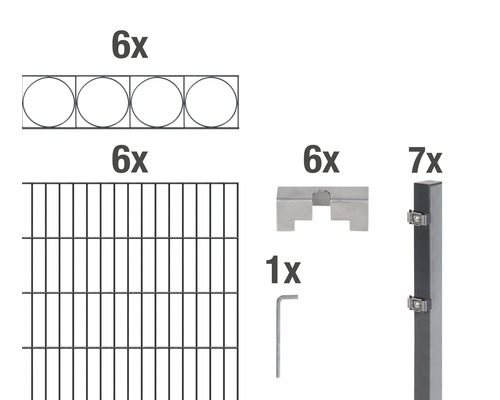 Kit de panneaux rigides double fil ALBERTS Oslo 200 x 100 cm, 12 m anthracite Kit de panneaux rigides double fil ALBERTS Oslo 200 x 100 cm, 12 m anthracite