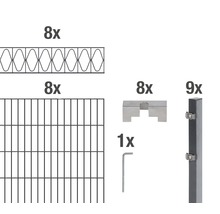 Composants d''un système de clôture, y compris les éléments de remplissage, les panneaux grillagés, les poteaux de clôture, les couvre-joints et les outils