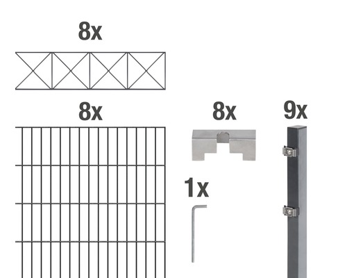 Kit de panneaux rigides double fil ALBERTS Nexus 200 x 140 cm, 16 m anthracite Kit de panneaux rigides double fil ALBERTS Nexus 200 x 140 cm, 16 m anthracite