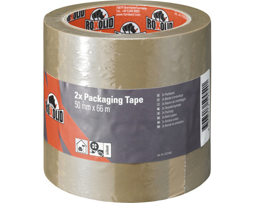 Kit de ruban d'emballage ROXOLID marron 2x 50 mm x 66 m Double rouleau de ruban d''emballage 50 mm x 66 m