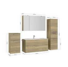 Set de meubles de salle de bains NOBILIA Programm 2 lxhxp 230 x 169,1 x 48,7 cm couleur de façade chêne naturel avec meuble à vasque et armoire de toilette à 3 portes avec éclairage LED meuble bas armoire midi poignée noir 318