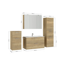 Set de meubles de salle de bains NOBILIA Programm 2 lxhxp 210 x 169,1 x 48,7 cm couleur de façade chêne nature avec vasque pour meuble et armoire de toilette à 3 portes avec éclairage LED meuble bas armoire midi poignée noir 278