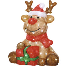 Figurine lumineuse renne avec cadeau et bonnet pour décoration de Noël