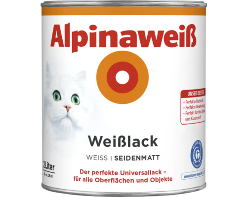 Alpinaweiß Weißlack Farbe, zwei Liter Dose