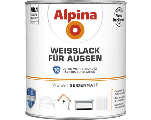 Alpina Weißlack für Außenanwendungen in Weiß Seidenmatt Dose