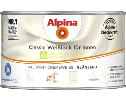 Alpina Classic Weisslack für Innen, RAL 9001 Cremeweiss, glänzend in Farbdose