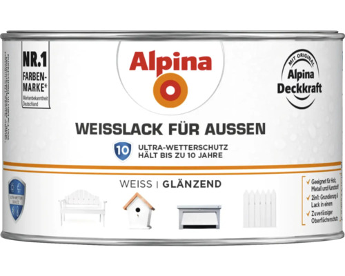 Alpina Weißlack für Außen, geeignet für Holz, Metall und Kunststoff