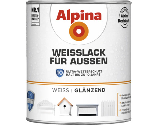 Alpina Weißlack für Außen, glänzend, im Farbeimer