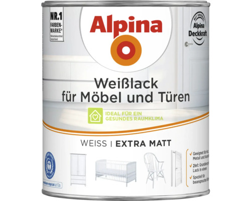 Alpina Weißlack für Möbel und Türen, extra matt, im Farbeimer