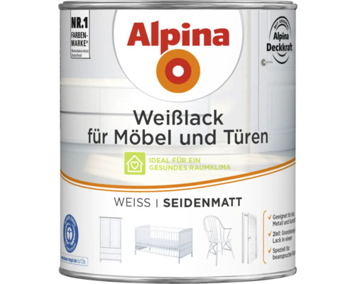 Alpina Weißlack für Möbel und Türen in Weiß seidenmatt