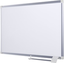 Tableau blanc avec cadre alu magnétique céramique support à stylo mobile 150x100 cm