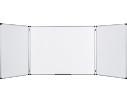 Tableau blanc pliable en trois parties avec cadre argenté