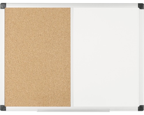 Tableau combiné tableau en liège et tableau blanc magnétique 60x45 cm Tableau combiné liège et tableau blanc avec cadre argenté