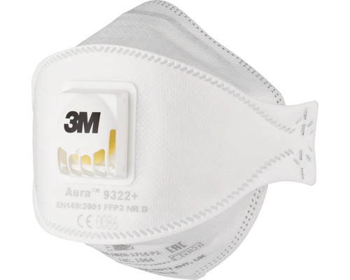 Masque respiratoire 3M™ 9322PRO, 5 pièces, niveau de protection FFP2 3M Aura 9322+ Masque de protection respiratoire FFP2 avec soupape d''expiration