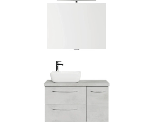 Set meubles salle de bains Pelipal Serie 4035 lxhxp 90 x 200 x 44,5 cm couleur de façade gris set meubles 5 pièces et plus vasque céramique blanc et double vasque céramique meuble sous vasque miroir avec éclairage LED plan de toilette meuble bas