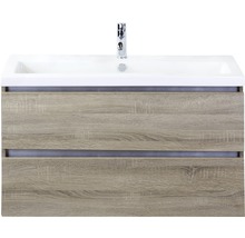 Ensemble de meubles de salle de bains Vogue 100 cm avec vasque en céramique chêne gris