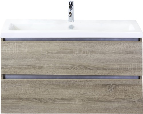 Ensemble de meubles de salle de bains Vogue 100 cm avec vasque en céramique chêne gris