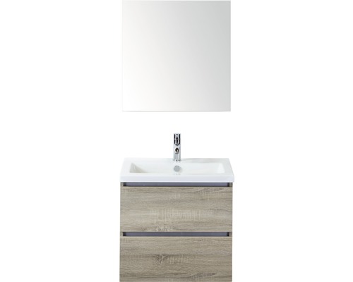 Set de meubles de salle de bains Sanox Vogue lxhxp 61 x 169 x 41 cm couleur de façade chêne gris avec vasque céramique blanc
