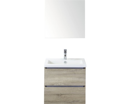 Badmöbel-Set Sanox Vogue BxHxT 61 x 169 x 41 cm Frontfarbe eiche grau mit Waschtisch Keramik weiß und Keramik-Waschtisch Spiegel Waschtischunterschrank