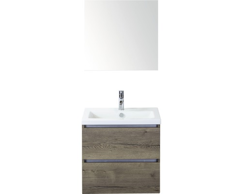 Set de meubles de salle de bains Sanox Vogue lxhxp 61 x 169 x 41 cm couleur de façade tabacco avec vasque céramique blanc et vasque céramique miroir meuble sous vasque