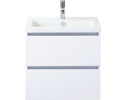 Ensemble de meubles de salle de bains Vogue 60 cm avec vasque en céramique blanc à haute brillance