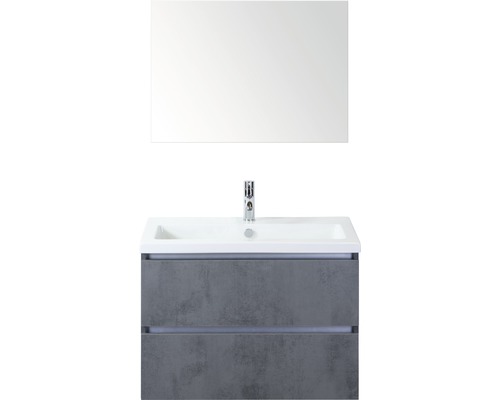 Badmöbel-Set Sanox Vogue BxHxT 81 x 169 x 41 cm Frontfarbe beton anthrazit mit Waschtisch Keramik weiß und Keramik-Waschtisch Spiegel Waschtischunterschrank