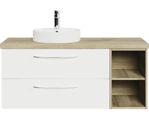 Set de meubles de salle de bains Pelipal Serie 4035 lxhxp 118 x 61,2 x 44,5 cm couleur de façade blanc set de meubles de salle de bains 4 pièces avec vasque en céramique blanc