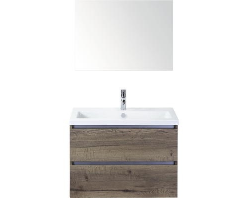 Badmöbel-Set Sanox Vogue BxHxT 81 x 169 x 41 cm Frontfarbe tabacco mit Waschtisch Keramik weiß und Keramik-Waschtisch Spiegel Waschtischunterschrank
