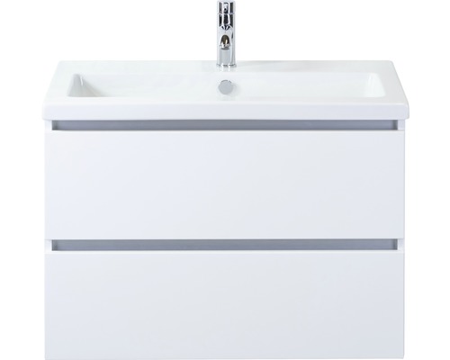Ensemble de meubles de salle de bains Vogue 80 cm avec vasque en céramique blanc à haute brillance