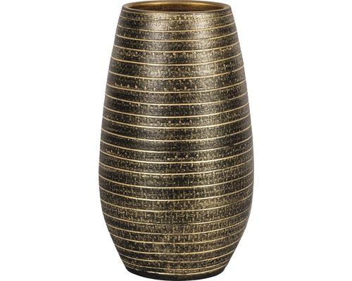 Pflanzvase innen Passion for Pottery Solano Ton Ø 24 cm H 50 cm schwarz/gold Dekorative Blumenvase mit horizontalem Linienmuster