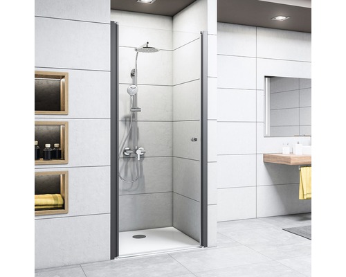 Porte pivotante pour niche Breuer Elana 6 100 cm butée à gauche, décor gris, profilé couleur noir Porte pivotante pour niche Breuer Elana 6 100 cm butée à gauche, décor gris, profilé couleur noir