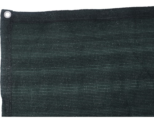 Balkonbespannung videx im Beutel 500 x 180 cm dunkelgrün Detailaufnahme eines grünen Sichtschutznetzes mit Öse