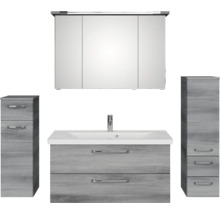 Badezimmermöbel Set mit Spiegelschrank, Waschbeckenunterschrank und zwei Hochschränken