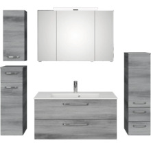 Badezimmermöbel-Set mit Waschtischunterschrank, Waschbecken, Spiegelschrank und Hochschränken im modernen Design
