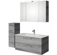 Badezimmerset mit Waschtischunterschrank, Waschbecken, Spiegelschrank und Hochschrank