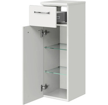 Offener Badezimmerschrank mit Schublade und Glasböden
