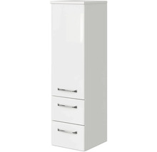 Weißer Hochschrank mit drei Schubladen und Griffen