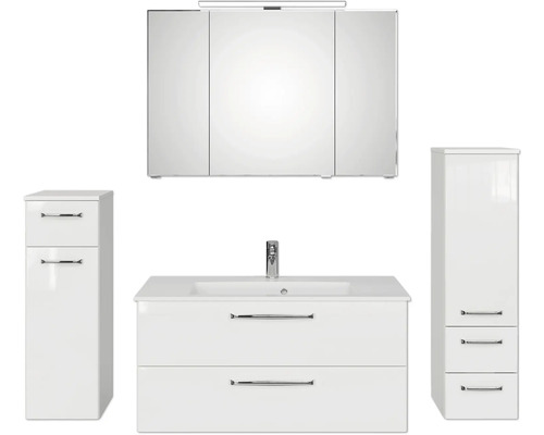 Set de meubles de salle de bains Pelipal Kumba lxhxp 167 x 200 x 50 cm couleur de façade blanc brillant en 5 parties et plus avec vasque en fonte minérale blanc, armoire midi et meuble bas 99.1070126092