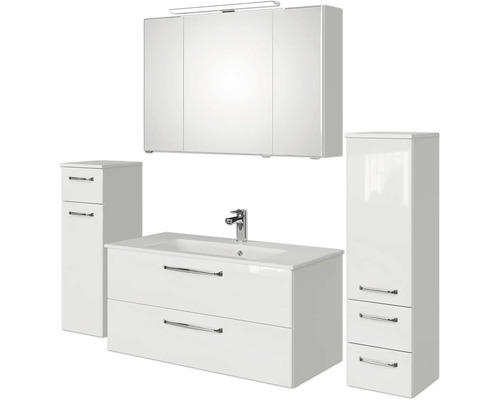 Badezimmermöbel-Set mit Waschtisch, Spiegelschrank und Hochschränken
