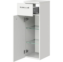 Weißer Hängeschrank mit Schublade, Tür und Glasböden für Badezimmer