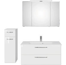 Weißes Badezimmerset mit Spiegelschrank, Waschtisch und Hochschrank