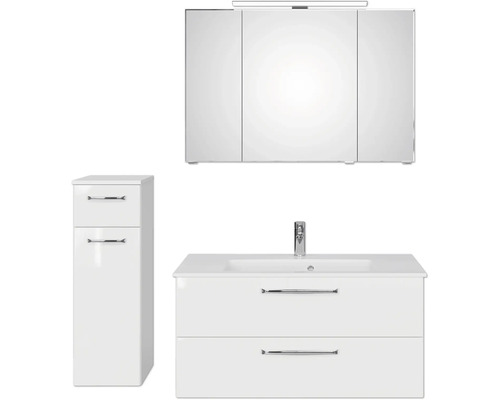 Set de meubles de salle de bains Pelipal Kumba lxhxp 137 x 200 x 50 cm couleur de façade blanc brillant en 4 parties avec vasque en fonte minérale blanc et meuble bas 99.1070126091