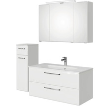 Weißes Badezimmermöbelset mit Spiegelschrank, Waschtisch und Seitenschrank