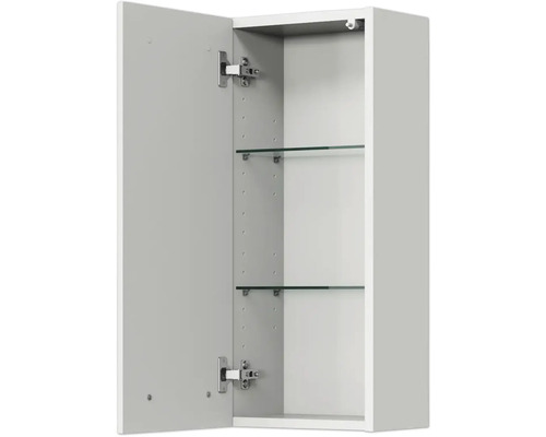 Geöffneter Badezimmerspiegelschrank mit zwei Glasböden