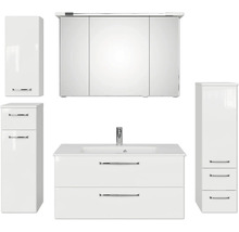 Badezimmer Set mit Waschtischunterschrank, Waschbecken, Spiegelschrank und zwei Hochschränken